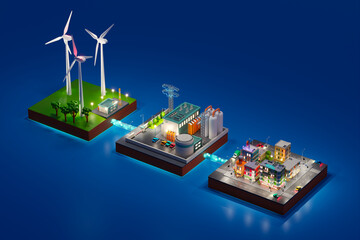 Isometric Cityscape Focused on Renewable Energy and Modern Infrastructure © Dabarti