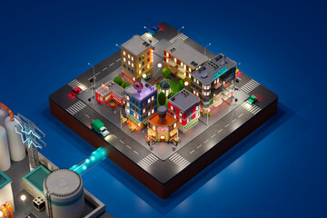 Evocative Miniature Cityscape: Illuminated Nighttime Urban Diorama