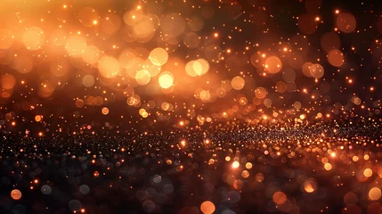 Rolgordijnen Abstract background of sparkling lights with bokeh effect in warm golden tones. © amixstudio