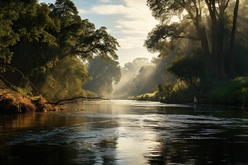 Golden Sunrise Over a Peaceful River. 