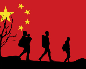 Immigration and refugees front of China flag, immigrant and refugee concept