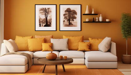 Warm and inviting living room with midcentury modern furniture and earthtone colors