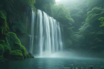 Fototapeta premium A serene waterfall scene in the jungle