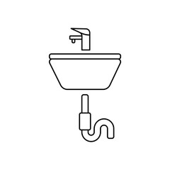 Washbasin linear editable vector icon. Outline of a hand washer vector logo. Interior bathroom furniture vector. Simple style hand wash basin.