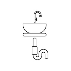 Washbasin linear editable vector icon. Outline of a hand washer vector logo. Interior bathroom furniture vector. Simple style hand wash basin.