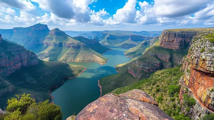 Tuinposter A scenic view of the Blyde River Canyon, one of the largest green canyons in the world, showcasing the awe-inspiring landscapes that hold cultural and natural significance © Muhammad Zeeshan