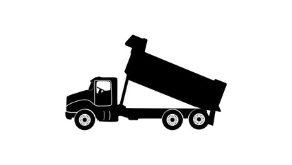 Dump truck emblem, black isolated silhouette