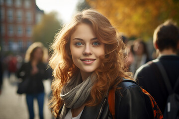 Fototapeta premium Young students and pupils in school college library on a break spending study year back school Generative AI
