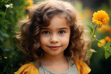 Fototapeta premium Generative AI image of a adorable beautiful cute baby on summer holidays vacation outside