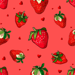 Berry vector in bohemian style seamless pattern. Strawberries, raspberries, blueberries and currants. For printing on prints, textiles, T-shirts