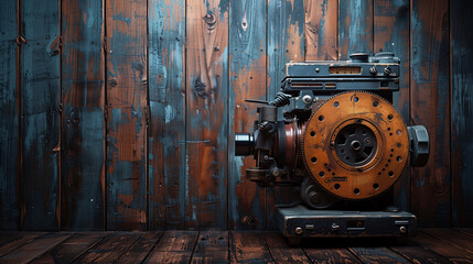 Vintage movie camera on a rustic wooden background. - obrazy, fototapety, plakaty