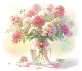 Watercolor of Crape Myrtle Flowers in Vase