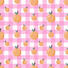 seamless pattern with orange on pink tartan background 
