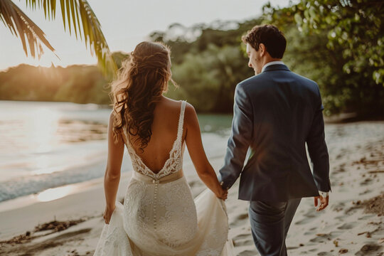 Generative AI image of a beautiful wedding ceremony on a tropical beach