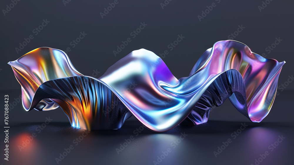 Poster abstract iridescent shape, dark background design, 3d render. abstract background