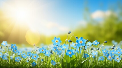 Stunning forget me not flowers in full bloom, a captivating spring background of delicate blossoms