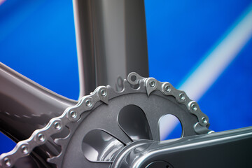 Precision Engineering of Bicycle Chainring and Crankset - Close-up View - obrazy, fototapety, plakaty