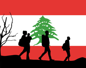 Immigration and refugees front of Lebanon flag, immigrant and refugee concept