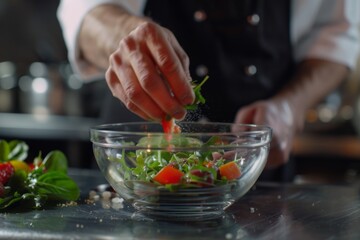 The chef's dedication to perfection is evident in every salad served at the upscale restaurant, where even the choice of glass bowl reflects attention to detail