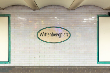 subway station signage Wittenbergplatz  at the underground in Berlin, - 767089456