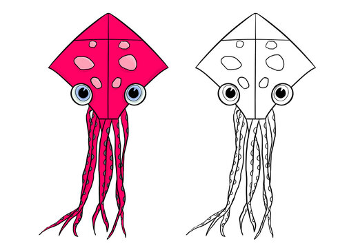 illustration of a pink squid kite.
