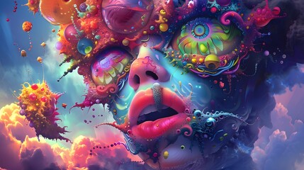 Colorful Carnival Woman with Dragon Mask Decoration in Venice Party Background - obrazy, fototapety, plakaty
