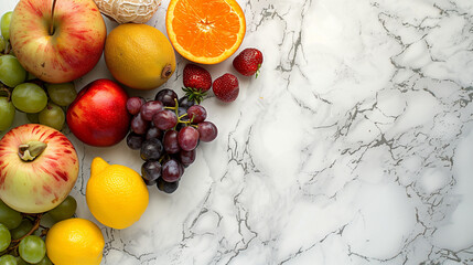 fresh fruits on  marble table copy space for text 