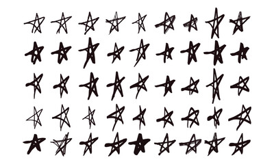 Strikethroughs and scribbles. 45 randomly drawn squiggles and doodles. Vector set of handwritten stars