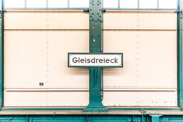 subway station signage Gleisdreieck - square of rails - at the underground in Berlin - 767090419