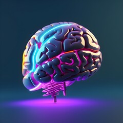 Low Poly Futuristic Neon Brain: A Vision of Tomorrow's Synthetic Thinking - obrazy, fototapety, plakaty
