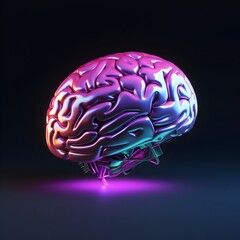Futuristic Low Poly Brain: Neon Illumination of Intricate Neural Network