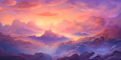 A radiant gradient vista, evolving from amber hues to mystical purples, creating a dynamic canvas for graphic resources. - obrazy, fototapety, plakaty