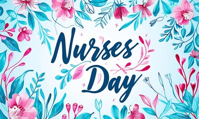 National Nurses day holiday background. Modern calligraphy lettering and florals