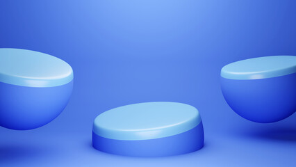 3D blue hemisphere podium product showcase with empty space background