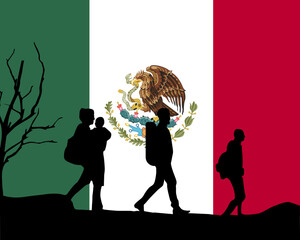 Immigration and refugees front of Mexico flag, immigrant and refugee concept
