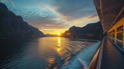 Midnight sun seen from a cruise ship in the sea
