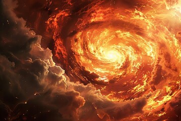 Intense scene of burning earth with swirling clouds of fire, digital concept illustration