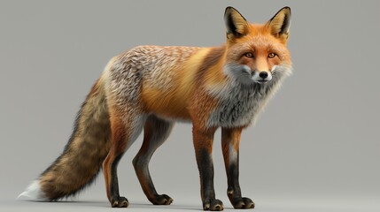 A majestic red fox stands tall, its vibrant orange fur contrasting against a neutral background.