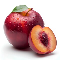 Ripe nectarine isolated on white background with shadow. Nectarine fruit isolated. Juicy red...