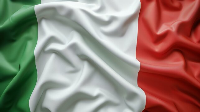 A beautiful flag of Italy. The flag has three equal vertical bands of green, white, and red.
