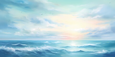 A picturesque scene of a gradient background, transitioning from soft pastel blues to deep oceanic teals, inviting imagination and creativity to soar. - obrazy, fototapety, plakaty