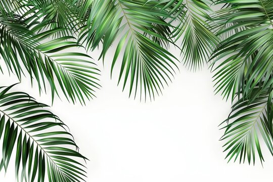 Lush Palm Leaves on White Background, Tropical Foliage Cut Out, 3D Rendering