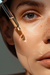 Facial skin care, applying serum using a dropper