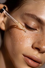 Facial skin care, applying serum using a dropper