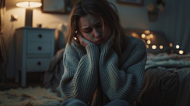 Panic attack in public place. Woman having panic disorder in city. Psychology, solitude, fear or mental health problems concept. Depressed sad person surrounded by young Woman Fear Scary Afraid room