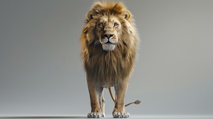 A majestic lion stands tall and proud, his piercing gaze fixed on something in the distance.