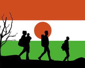 Immigration and refugees front of Niger flag, immigrant and refugee concept