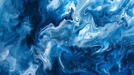 Abstract blue and white fluid painting. - obrazy, fototapety, plakaty