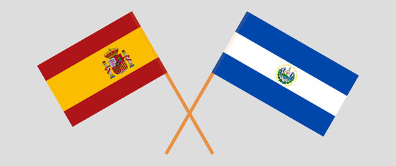 Crossed flags of Spain and El Salvador. Official colors. Correct proportion