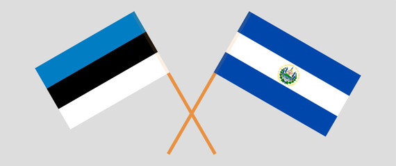 Crossed flags of Estonia and El Salvador. Official colors. Correct proportion